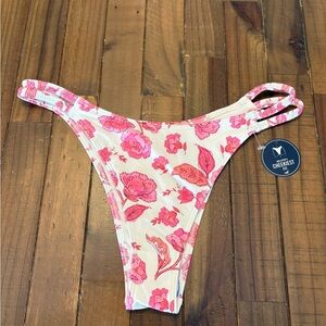 Hollister Floral Bikini Bottom Pink and Cream cheeky size M nwt!